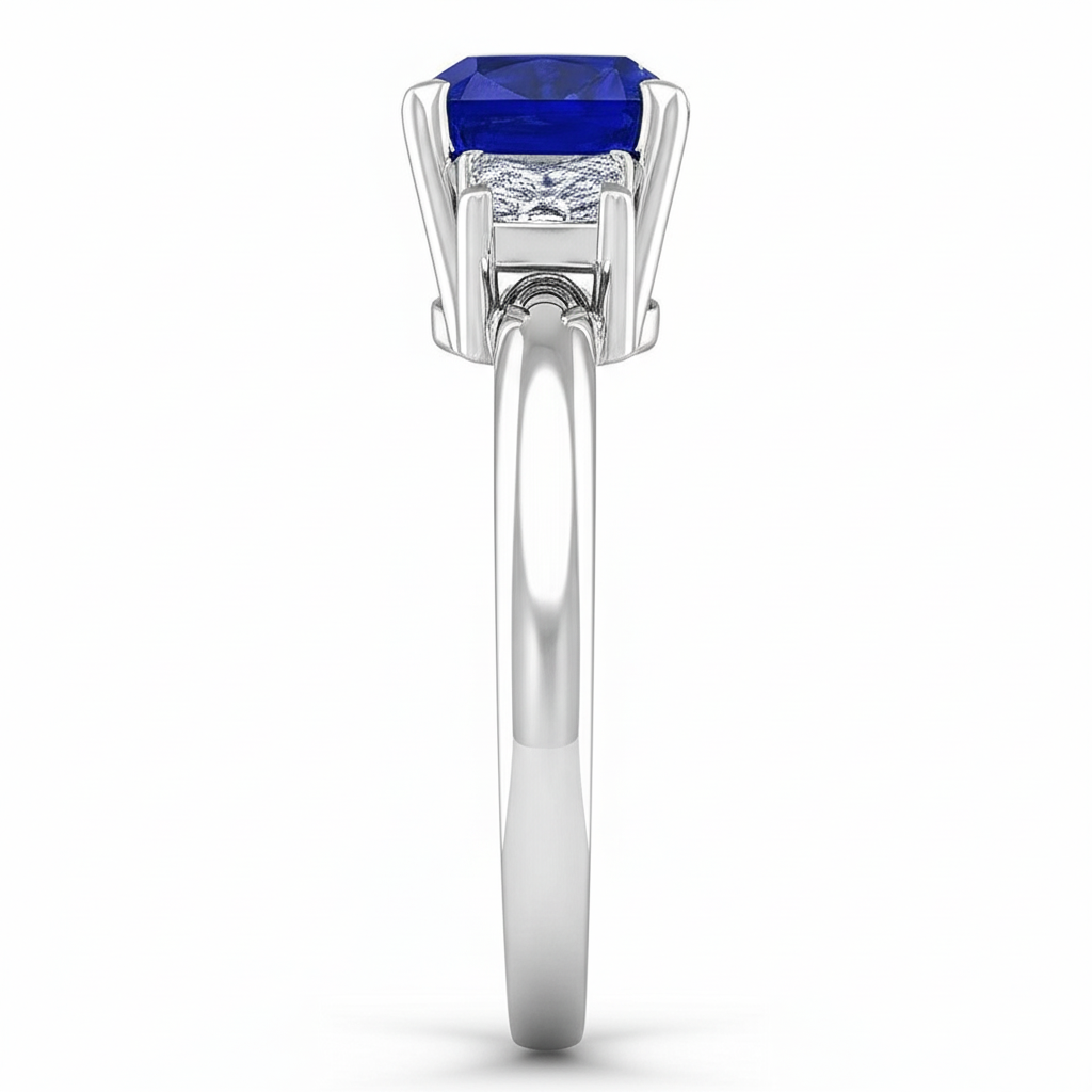 Three Stone Ceylon Sapphire With Natural Earth Mined Diamond ( Not Lab Grown )s 3.50 Ct Ring White Gold