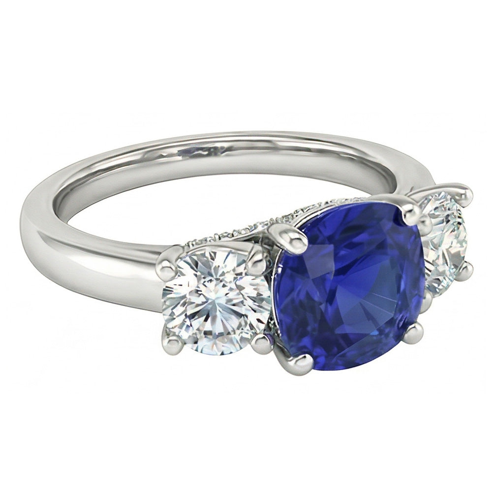 natural round sapphire 2.50ct ring profile view