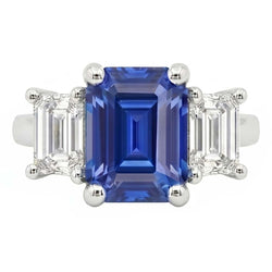 Three Stone Emerald Blue Sapphire & Natural Earth Mined Diamond ( Not Lab Grown ) Ring 2.50 Carats