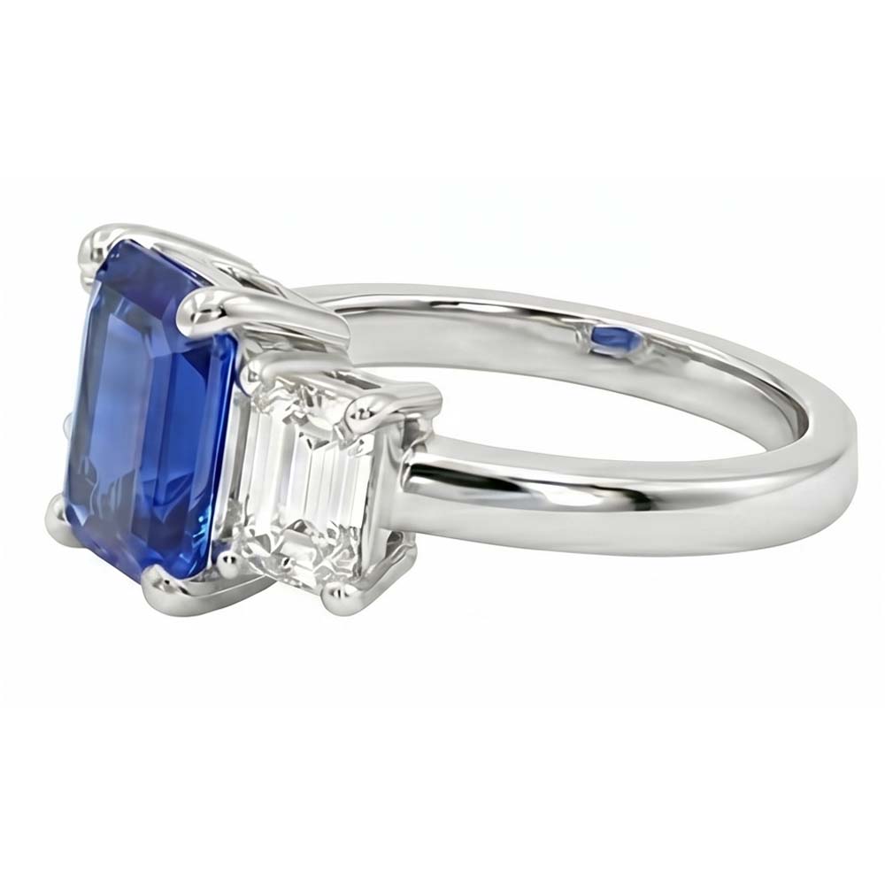 Three Stone Emerald Blue Sapphire & Natural Earth Mined Diamond ( Not Lab Grown ) Ring 2.50 Carats