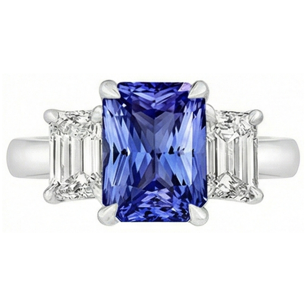 natural radiant sapphire 3ct ring side angle