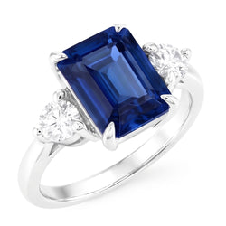 Three Stone Engagement Ring Emerald Sri Lankan Sapphire 2.50 Carats