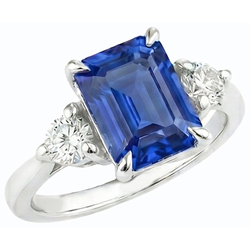 Three Stone Engagement Ring Emerald Sri Lankan Sapphire 2.50 Carats
