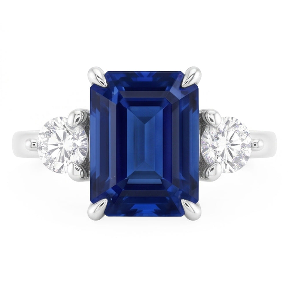 Three Stone Engagement Ring Emerald Sri Lankan Sapphire 2.50 Carats