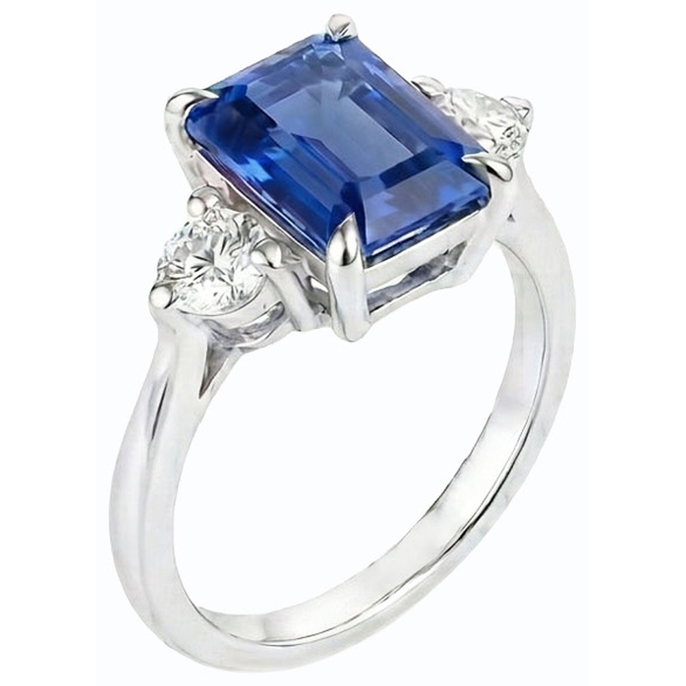 Three Stone Engagement Ring Emerald Sri Lankan Sapphire 2.50 Carats