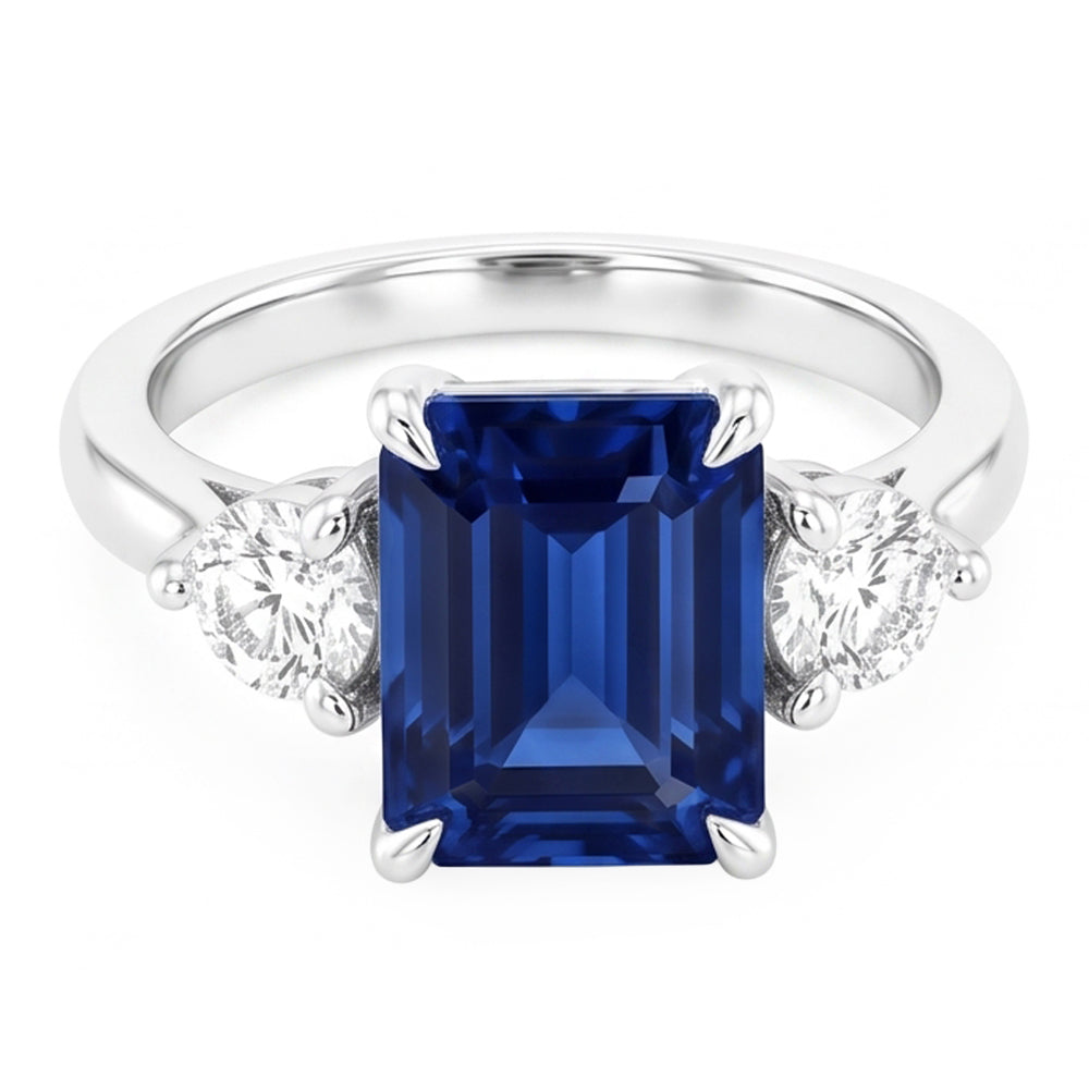 Three Stone Engagement Ring Emerald Sri Lankan Sapphire 2.50 Carats