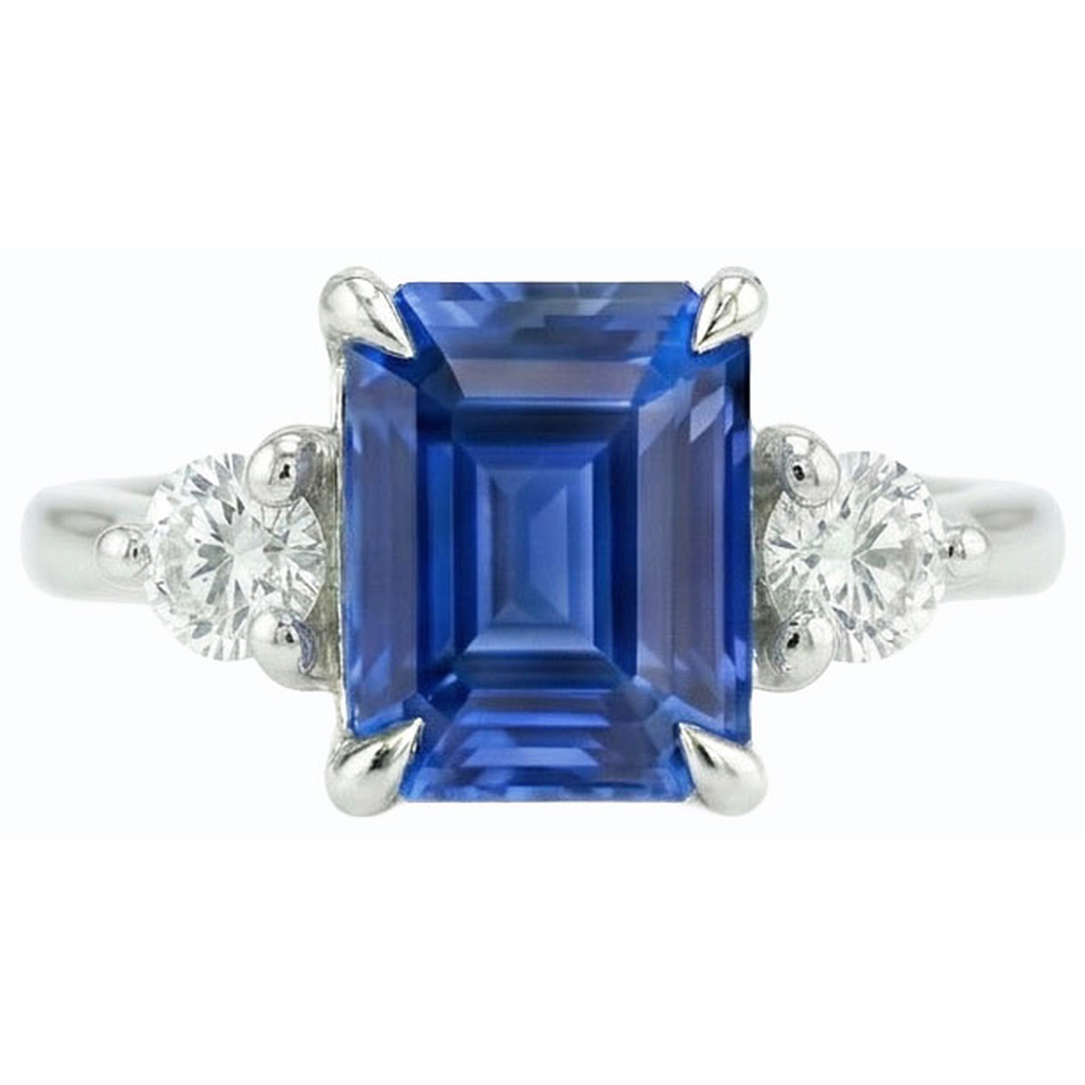 Three Stone Engagement Ring Emerald Sri Lankan Sapphire 2.50 Carats