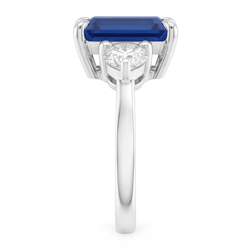 Three Stone Engagement Ring Emerald Sri Lankan Sapphire 2.50 Carats