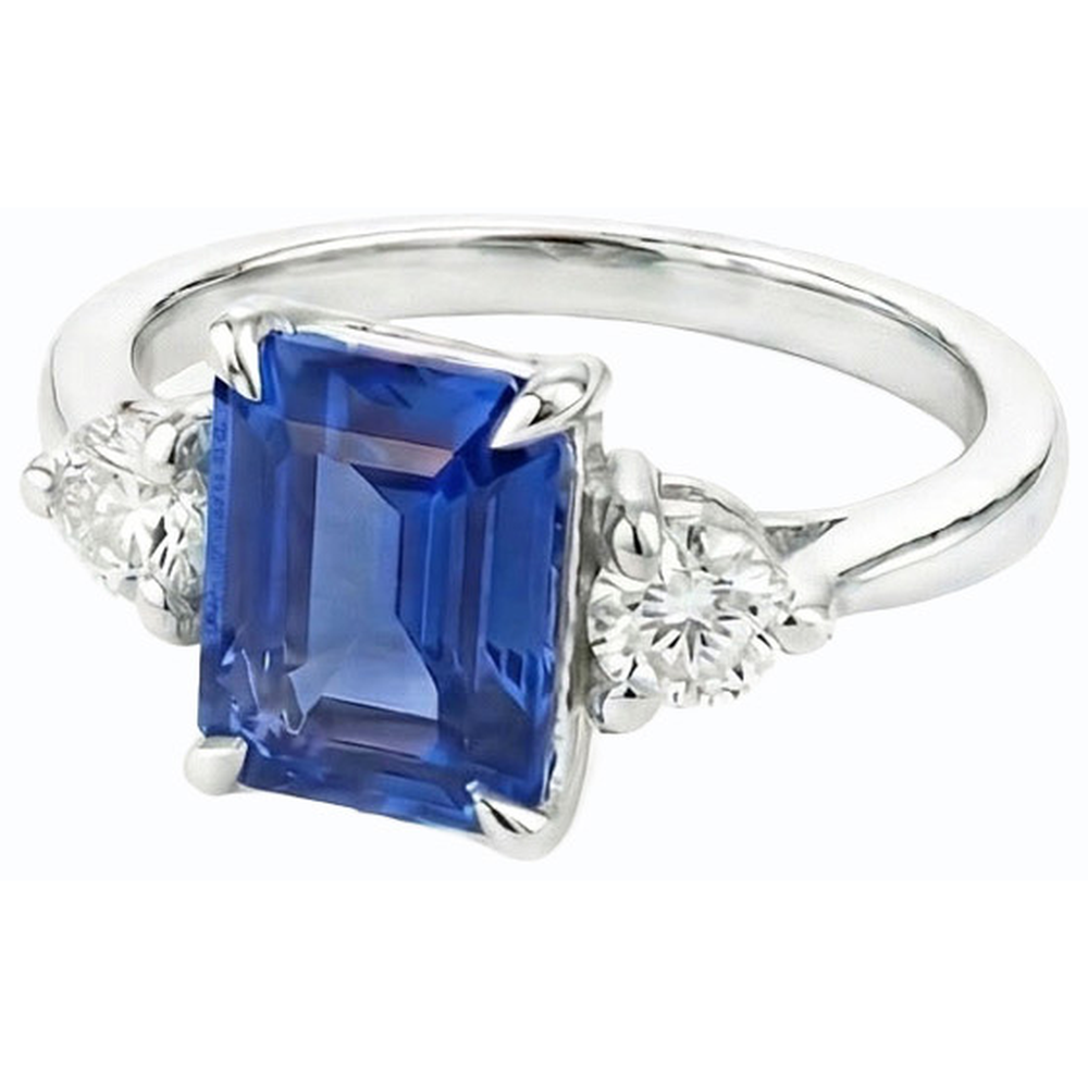 Three Stone Engagement Ring Emerald Sri Lankan Sapphire 2.50 Carats