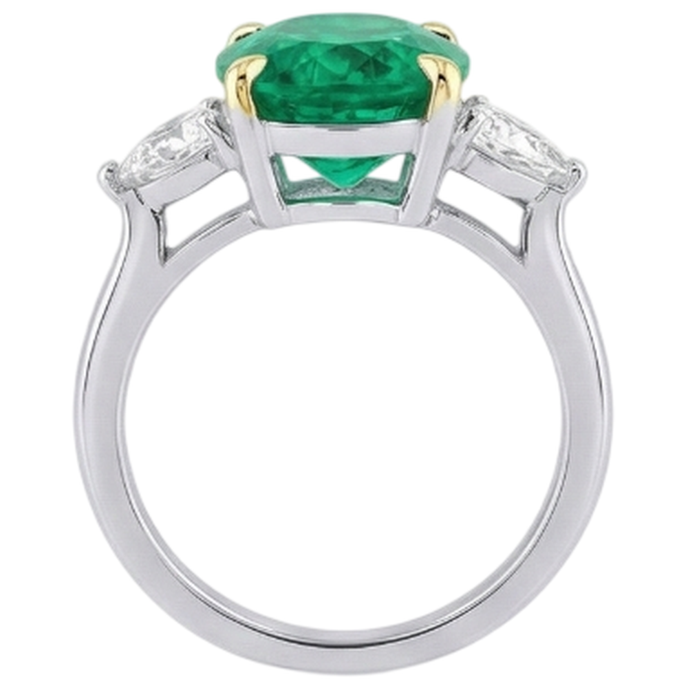 Colombian Emerald Precious Stone Ring 4-ct Two-Tone 14K Gold – top view