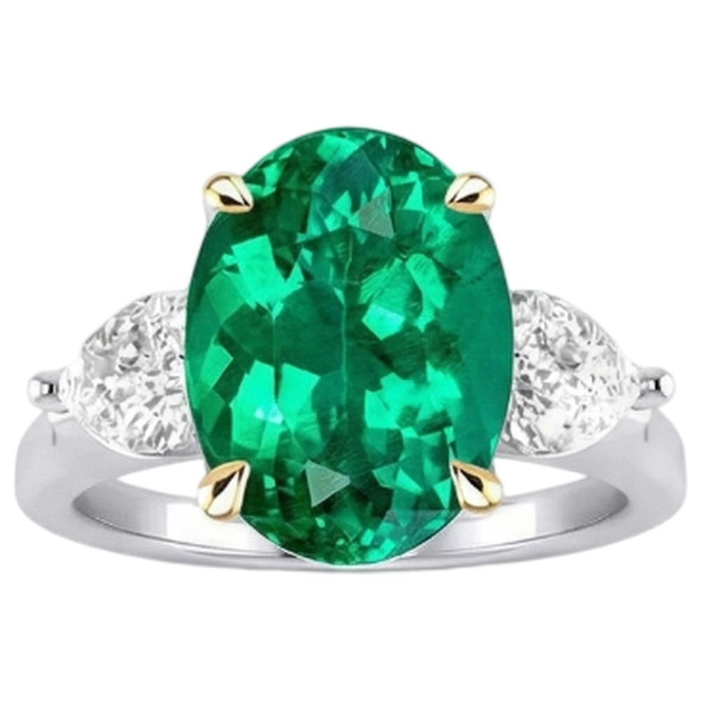 Authentic Colombian Emerald Precious Stone Ring 4 ct Two-Tone 14K Gold – angle view