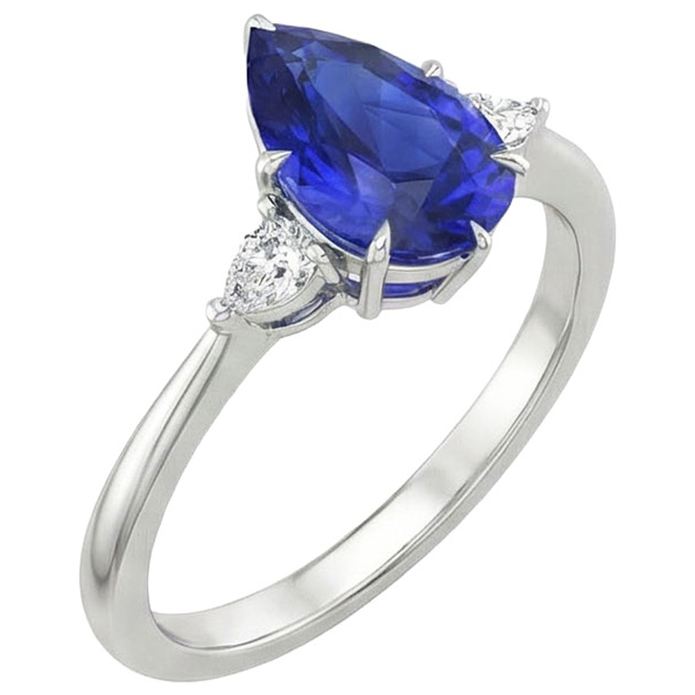 natural pear sapphire 4.25ct ring side angle
