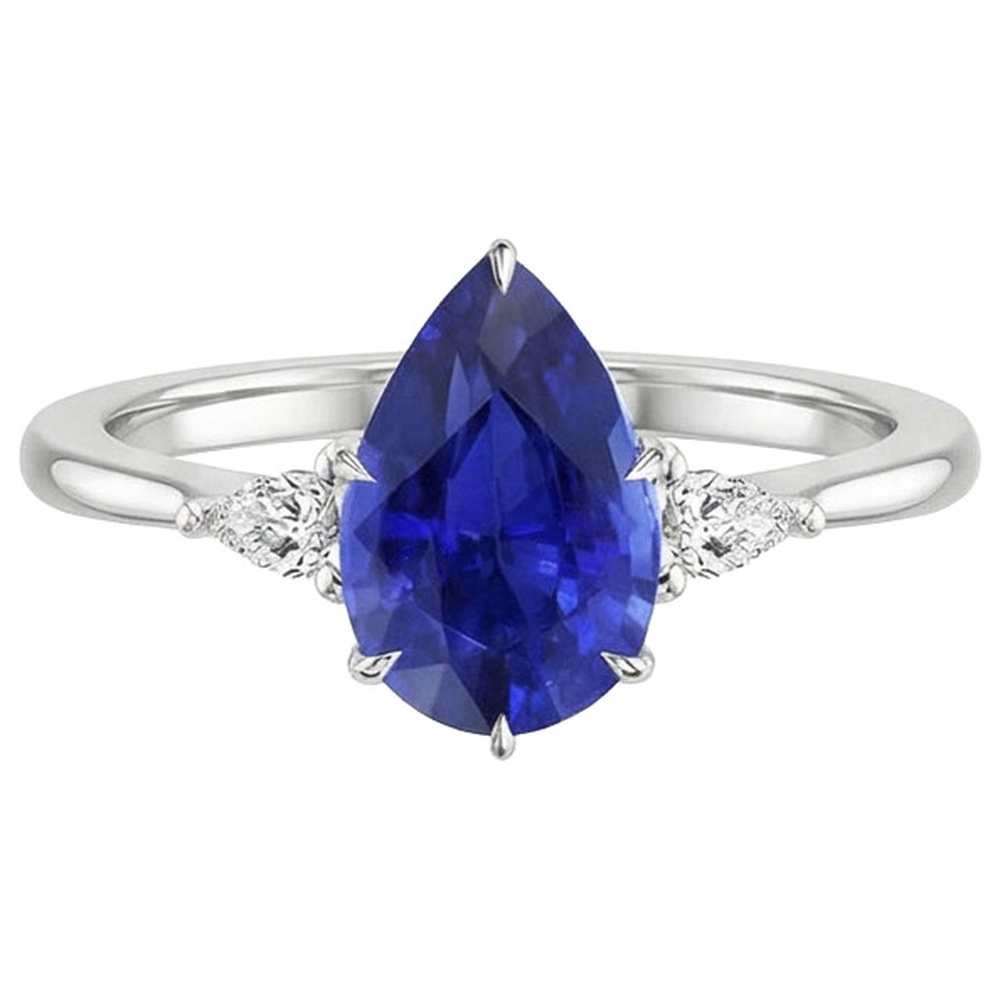 natural pear sapphire 4.25ct ring profile view
