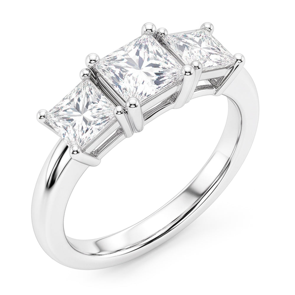 Three Stone Genuine Natural Earth Mined Diamond ( Not Lab Grown )  Engagement Ring 4 Carats White Gold 14K