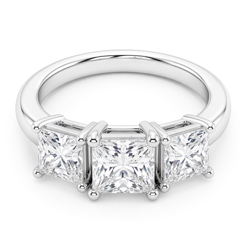 Three Stone Genuine Natural Earth Mined Diamond ( Not Lab Grown )  Engagement Ring 4 Carats White Gold 14K