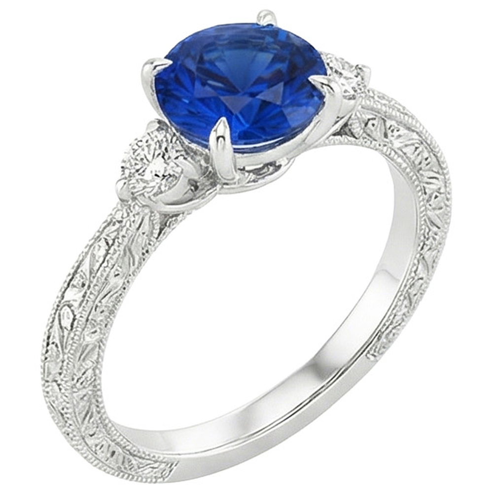 natural round sapphire 2.50ct ring top view