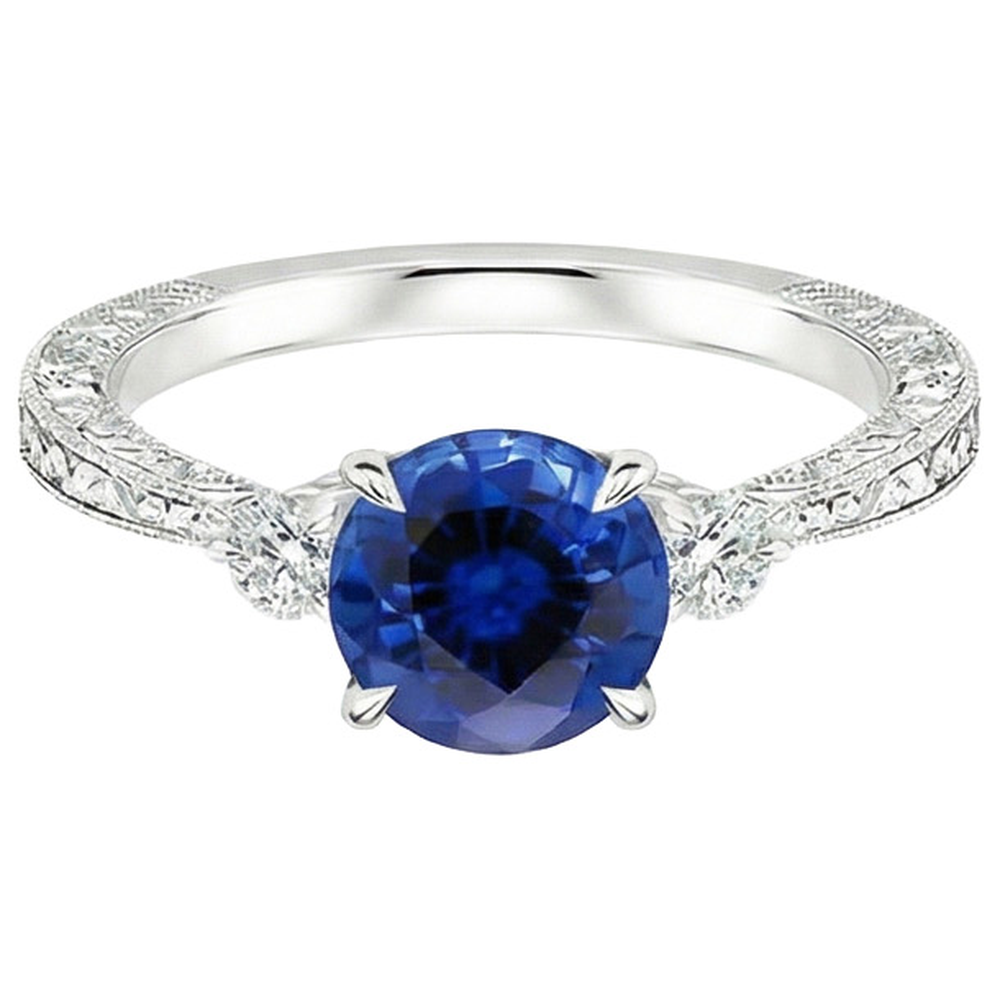 natural round sapphire 2.50ct ring close up detail
