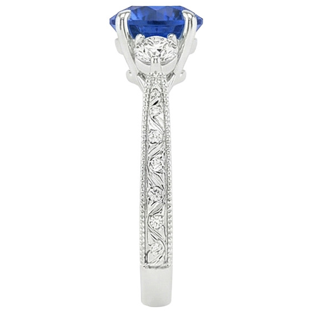 natural round sapphire 2.50ct ring profile view