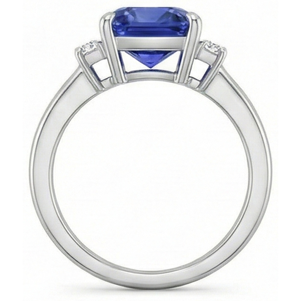 Three Stone Natural Earth Mined Diamond ( Not Lab Grown ) Blue Sapphire Ring 3.25 Carats White Gold