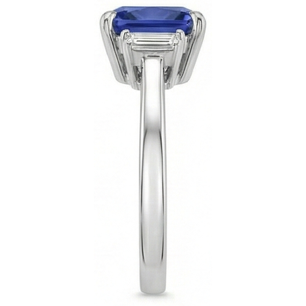 Three Stone Natural Earth Mined Diamond ( Not Lab Grown ) Blue Sapphire Ring 3.25 Carats White Gold
