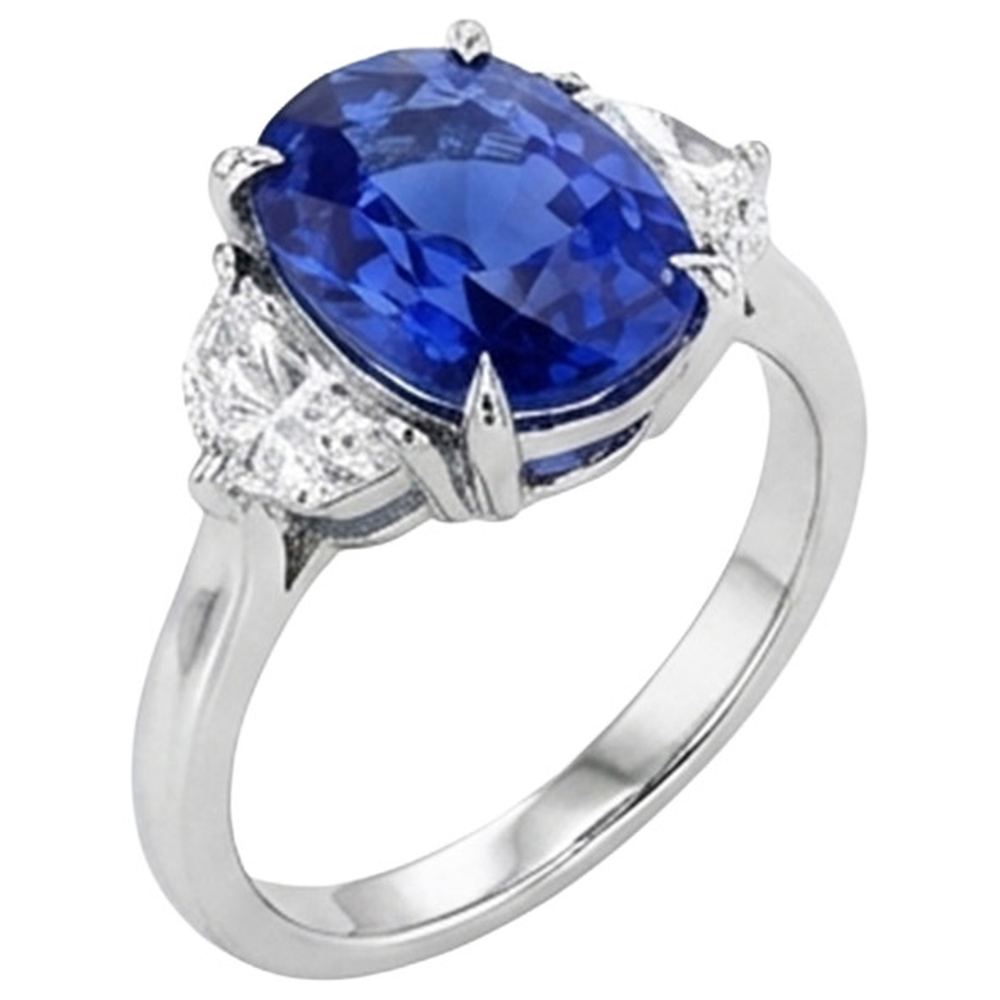 Three Stone Natural Earth Mined Diamond ( Not Lab Grown ) & Blue Sapphire Engagement Ring 8 Carats Gold 14K