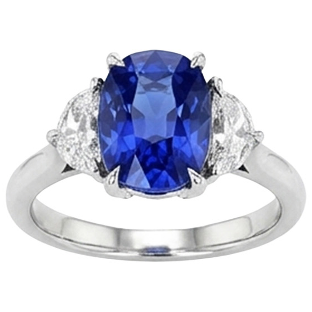 Three Stone Natural Earth Mined Diamond ( Not Lab Grown ) & Blue Sapphire Engagement Ring 8 Carats Gold 14K