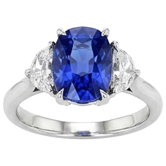 Three Stone Natural Earth Mined Diamond ( Not Lab Grown ) & Blue Sapphire Engagement Ring 8 Carats Gold 14K