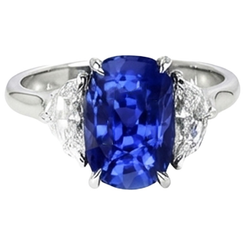 Three Stone Natural Earth Mined Diamond ( Not Lab Grown ) & Blue Sapphire Engagement Ring 8 Carats Gold 14K