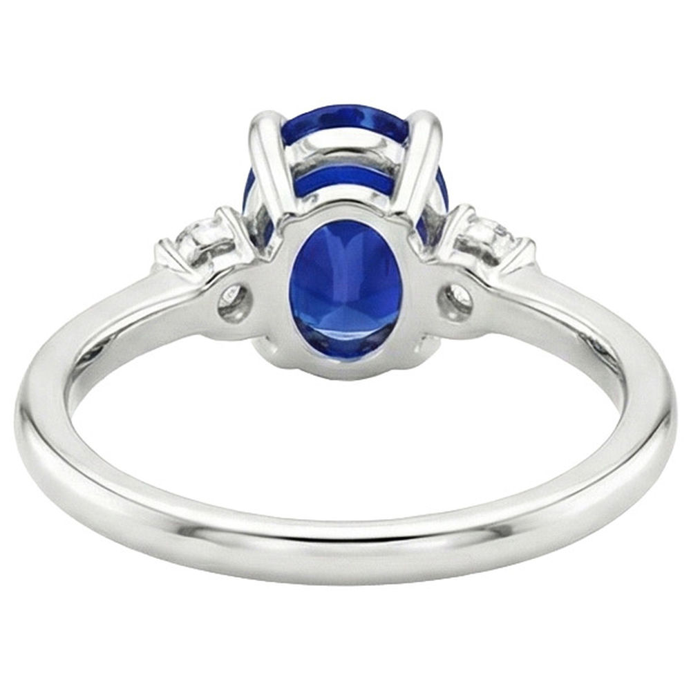 Three Stone Natural Earth Mined Diamond ( Not Lab Grown ) & Oval Ceylon Sapphire Ring 3.50 Carats White Gold