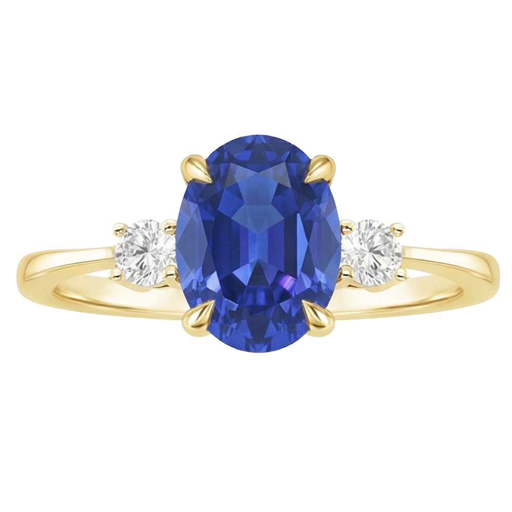 Three Stone Oval Blue Sapphire & Round Natural Earth Mined Diamond ( Not Lab Grown ) Ring Gold 5.50 Carats