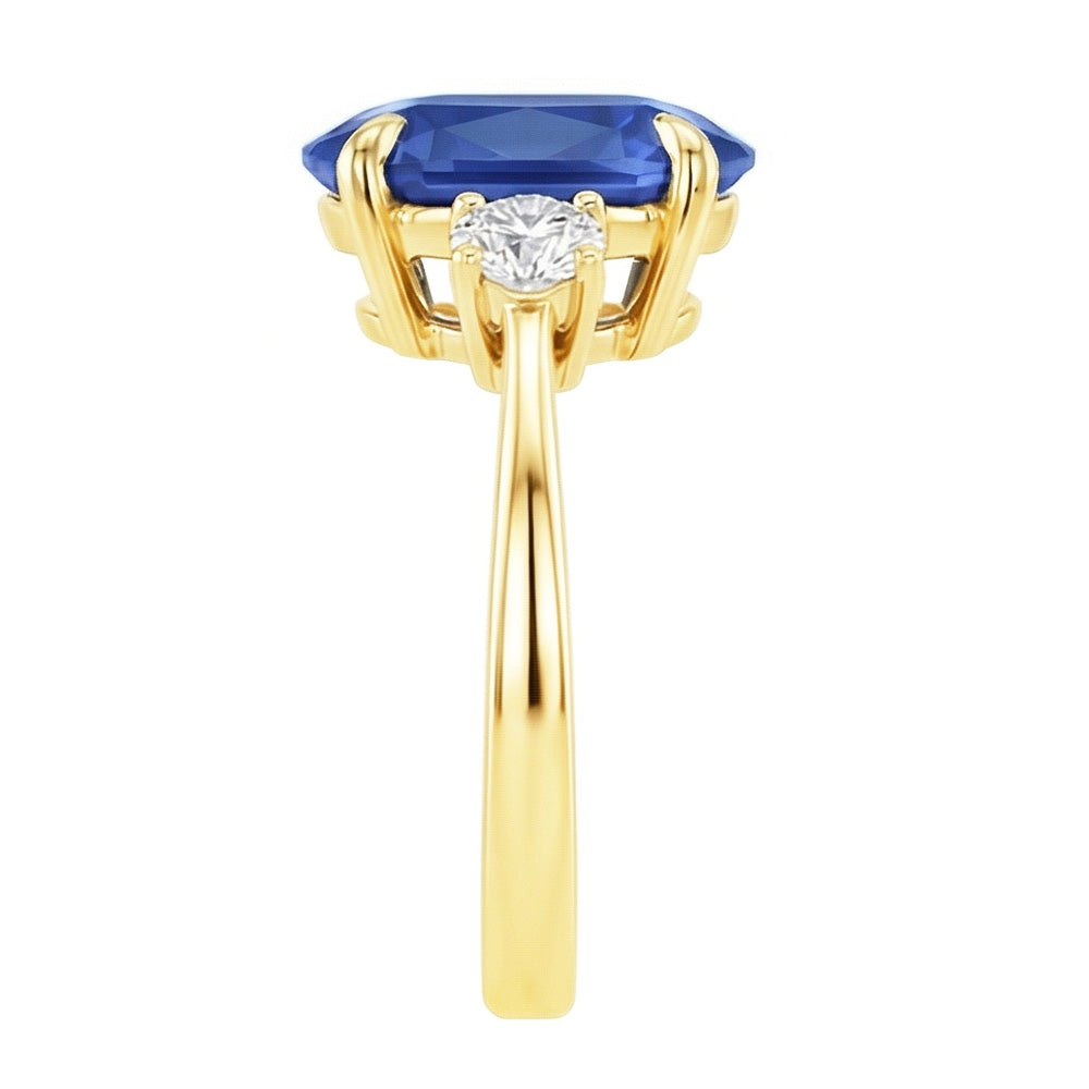 Three Stone Oval Blue Sapphire & Round Natural Earth Mined Diamond ( Not Lab Grown ) Ring Gold 5.50 Carats