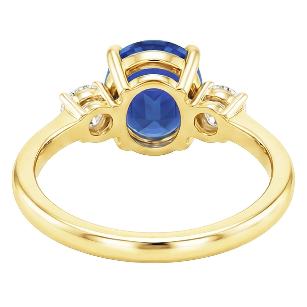 Three Stone Oval Blue Sapphire & Round Natural Earth Mined Diamond ( Not Lab Grown ) Ring Gold 5.50 Carats