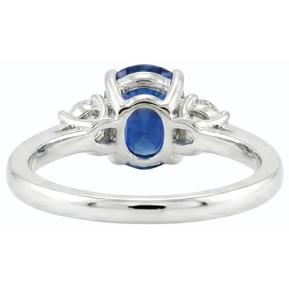 Three Stone Oval Ceylon Sapphire & Round Natural Earth Mined Diamond ( Not Lab Grown ) Ring 2.50 Carats