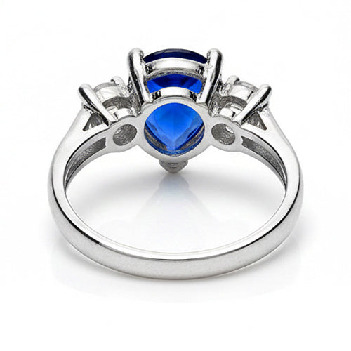 Three Stone Pear Blue Sapphire And Natural Earth Mined Diamond ( Not Lab Grown )  Engagement Ring 4.20 Ct.