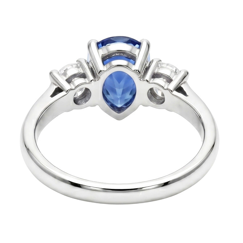 Three Stone Pear Blue Sapphire And Natural Earth Mined Diamond ( Not Lab Grown )  Engagement Ring 4.20 Ct.