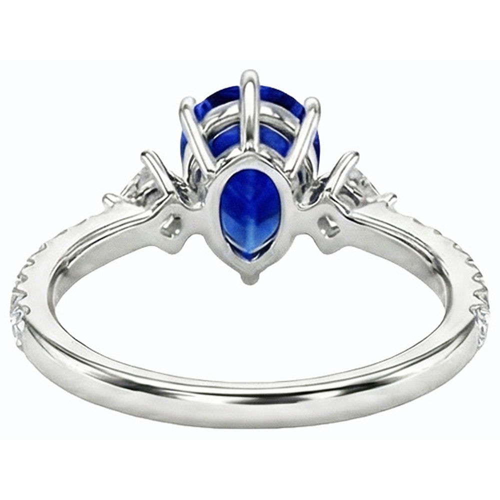 Three Stone Pear Ceylon Sapphire RIng With Natural Earth Mined Diamond ( Not Lab Grown ) Accents 3 Carats