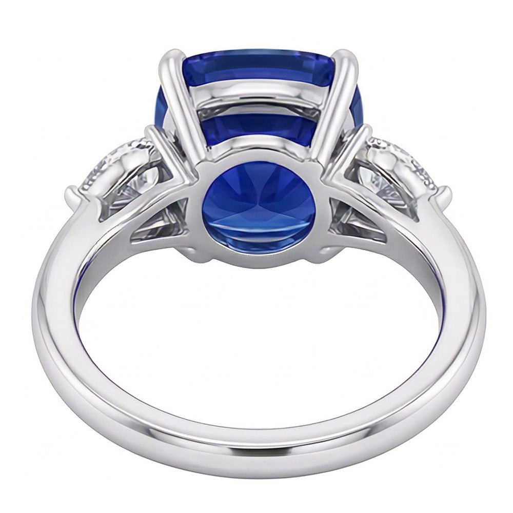 Three Stone Pear Natural Earth Mined Diamond ( Not Lab Grown ) & Cushion Blue Sapphire Ring 3.50 Carats