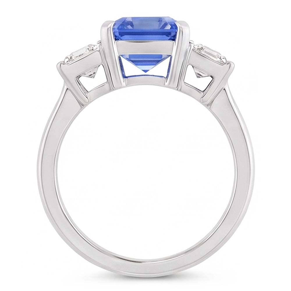 Three Stone Radiant Sapphire & Baguette Natural Earth Mined Diamond ( Not Lab Grown ) Ring 3.50 Carats Gold