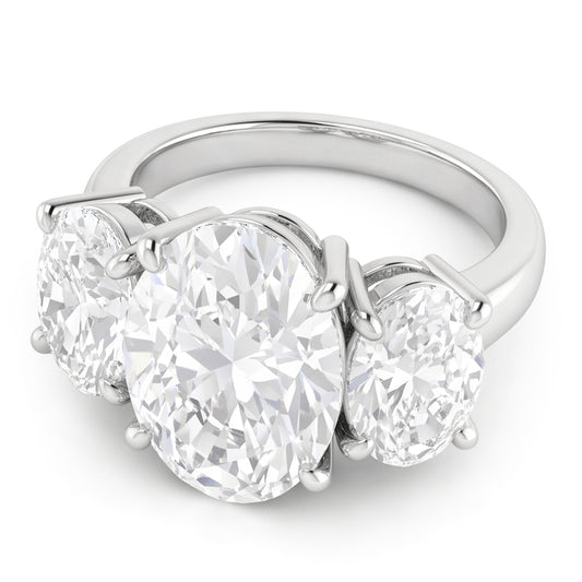 Three Stone Real Big Oval Natural Earth Mined Diamond ( Not Lab Grown ) Ring