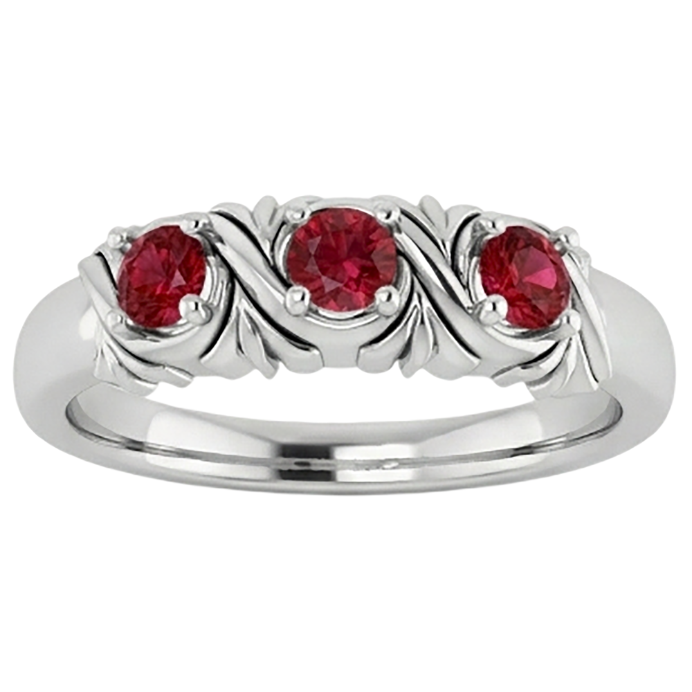 Three-Stone Ring 0.60 Carats Antique Style Ruby Women Jewelry