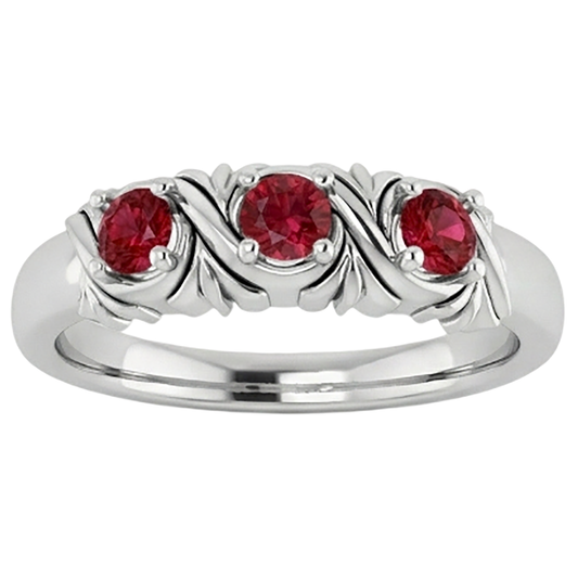 Three-Stone Ring 0.60 Carats Antique Style Ruby Women Jewelry