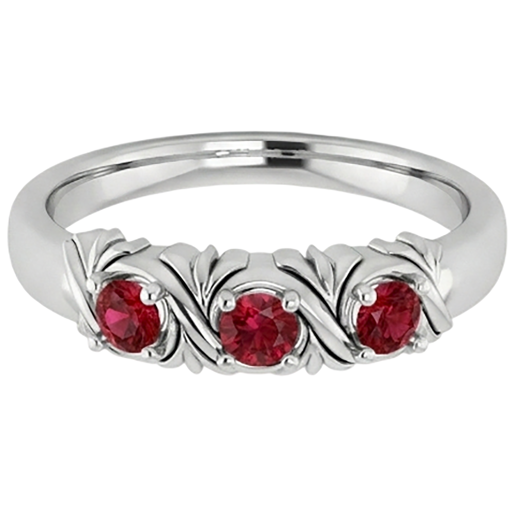 Three-Stone Ring 0.60 Carats Antique Style Ruby Women Jewelry