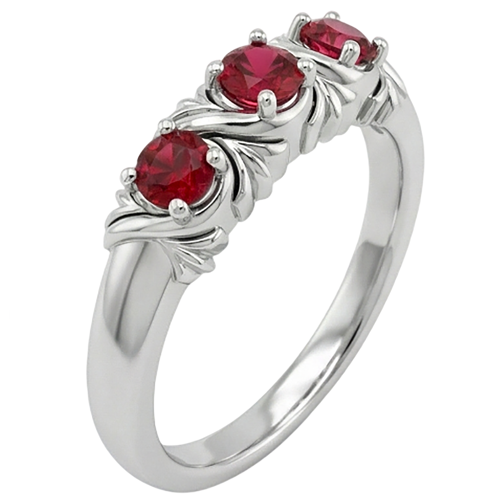 Three-Stone Ring 0.60 Carats Antique Style Ruby Women Jewelry