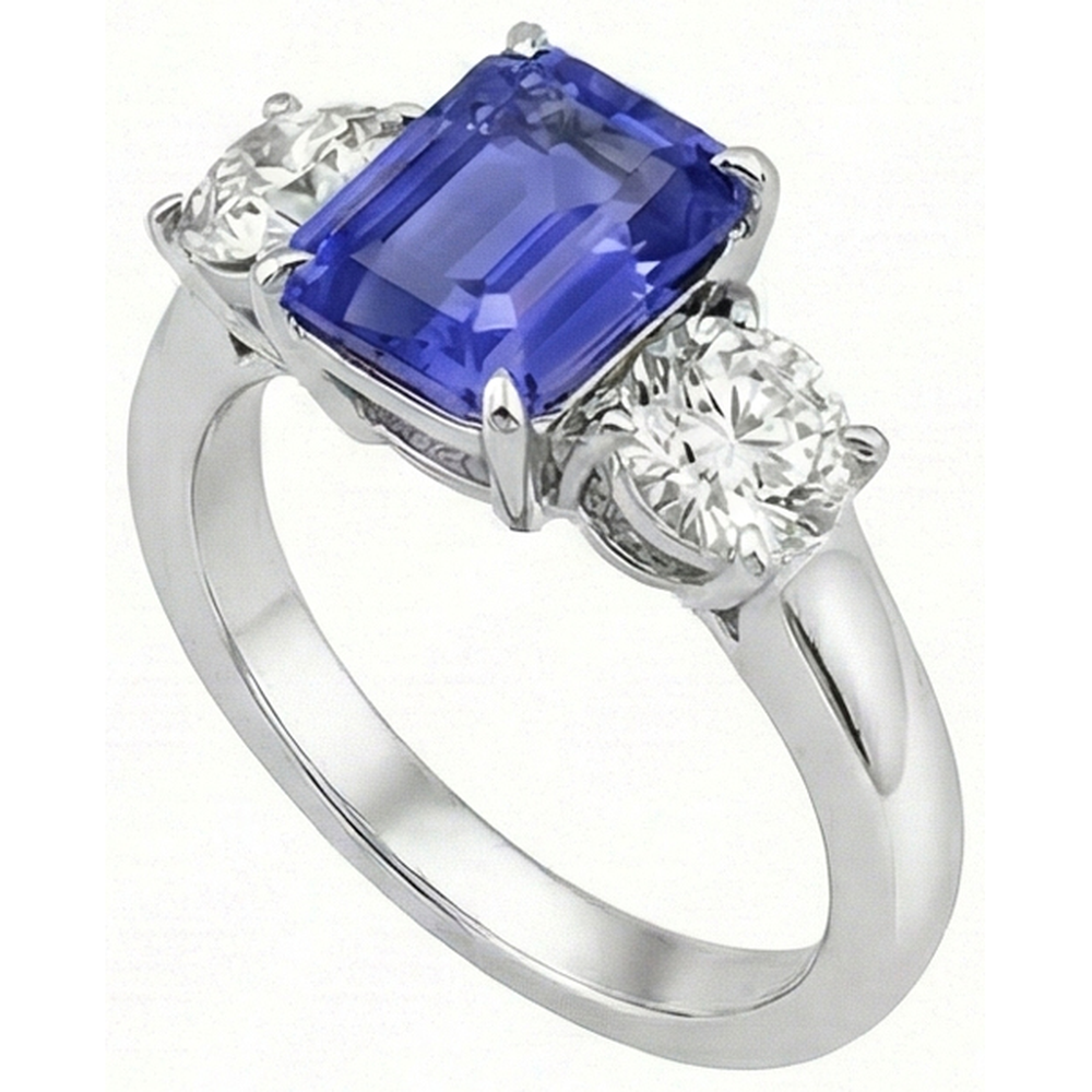 Three Stone Ring Antique Style Emerald Ceylon Sapphire 3 Carats