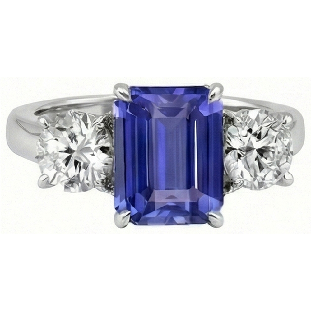 Three Stone Ring Antique Style Emerald Ceylon Sapphire 3 Carats