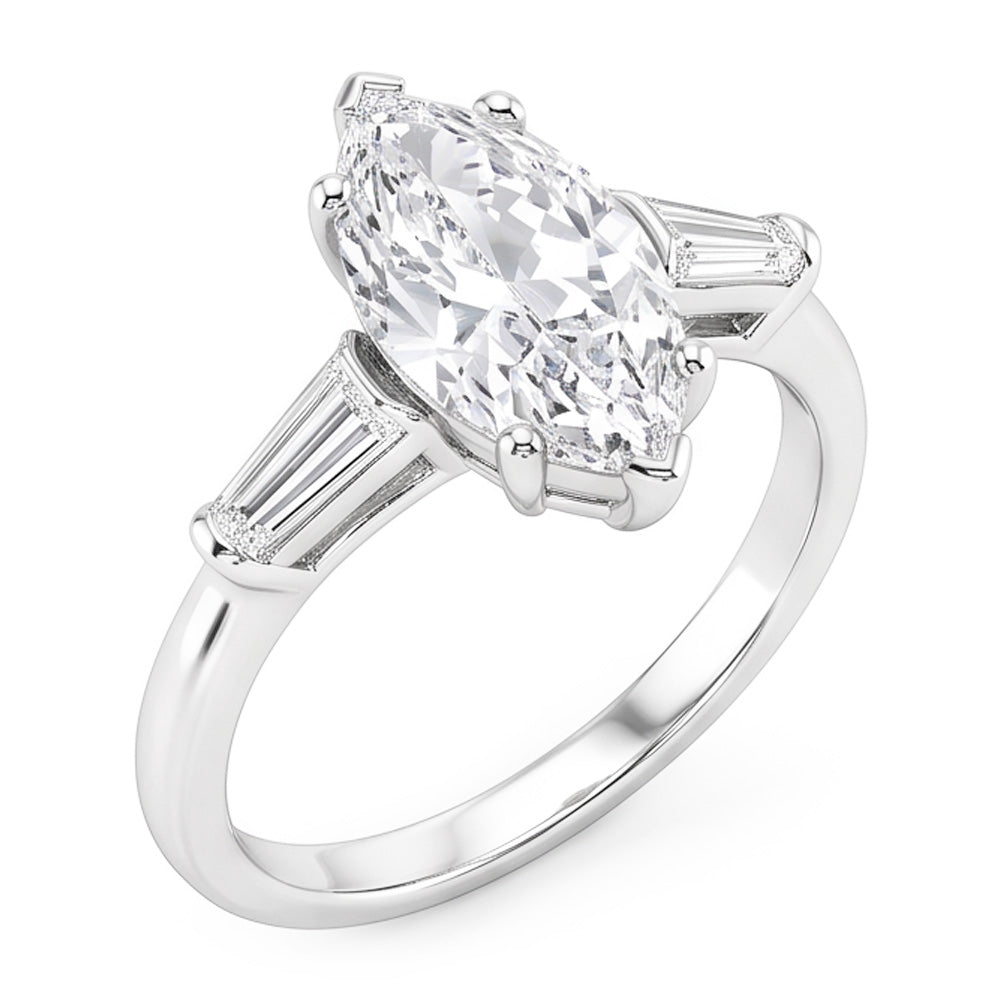 Three Stone Ring Baguette & Marquise Old Mine Cut Genuine Natural Earth Mined Diamond ( Not Lab Grown ) 4.50 Carats
