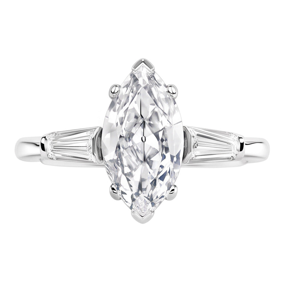 Three Stone Ring Baguette & Marquise Old Mine Cut Genuine Natural Earth Mined Diamond ( Not Lab Grown ) 4.50 Carats