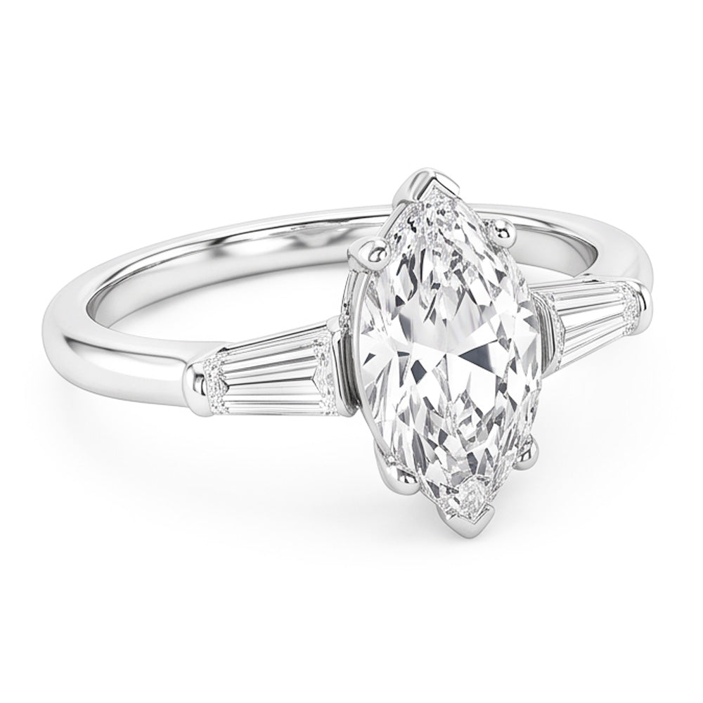 Three Stone Ring Baguette & Marquise Old Mine Cut Genuine Natural Earth Mined Diamond ( Not Lab Grown ) 4.50 Carats