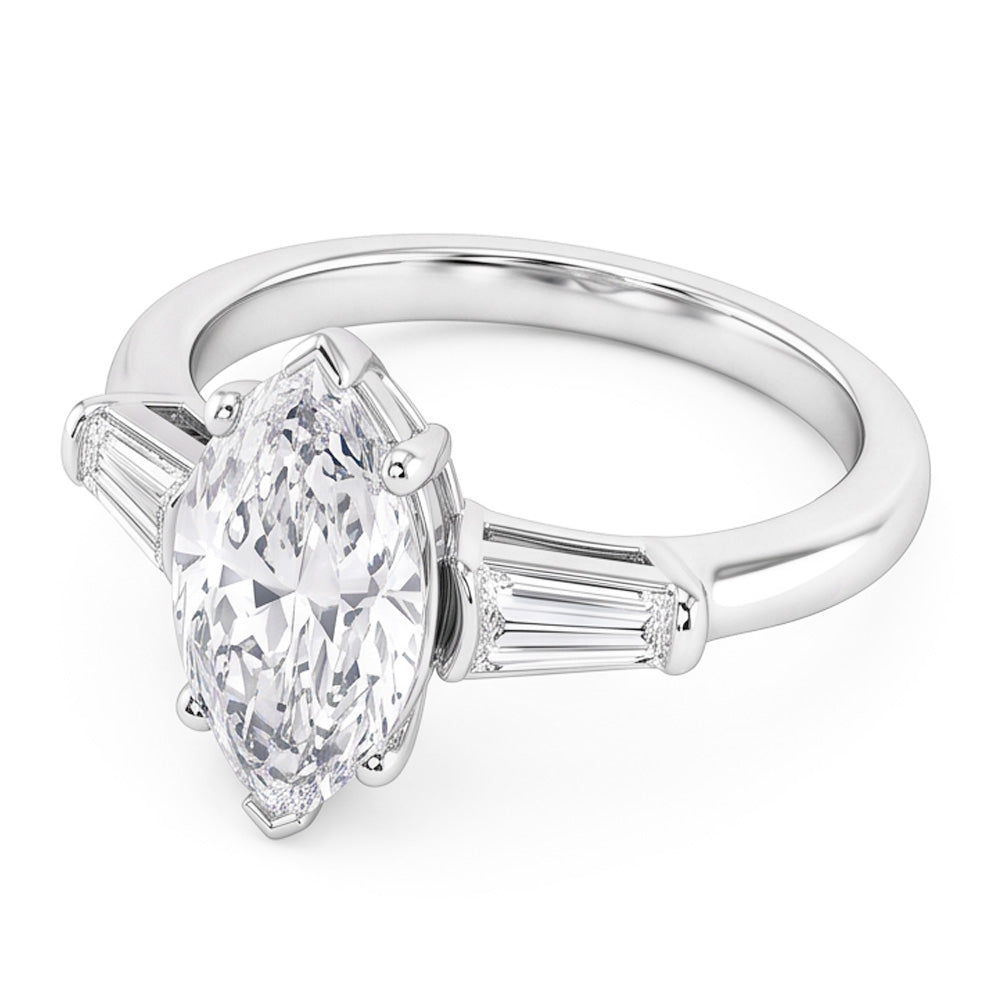 Three Stone Ring Baguette & Marquise Old Mine Cut Genuine Natural Earth Mined Diamond ( Not Lab Grown ) 4.50 Carats