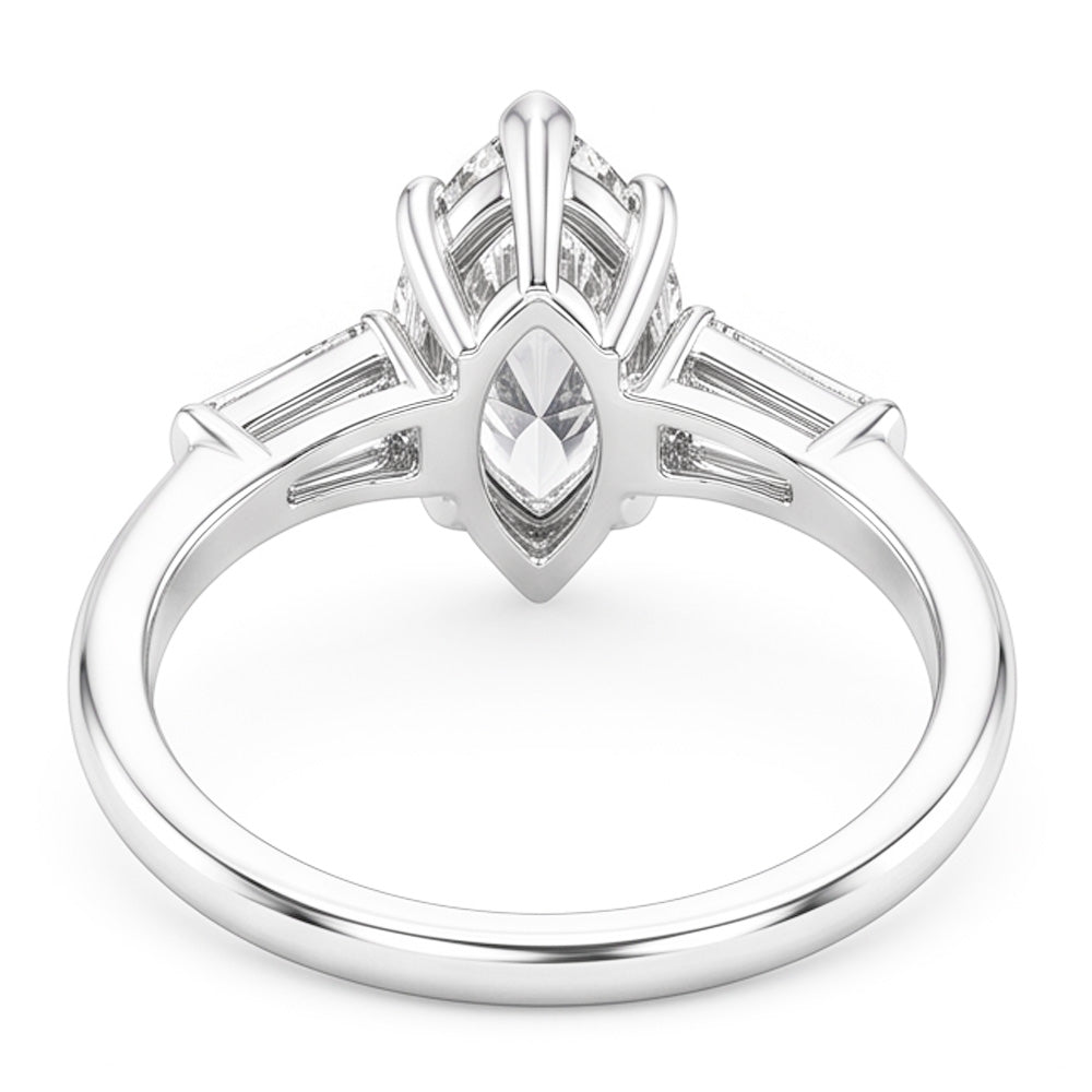 Three Stone Ring Baguette & Marquise Old Mine Cut Genuine Natural Earth Mined Diamond ( Not Lab Grown ) 4.50 Carats